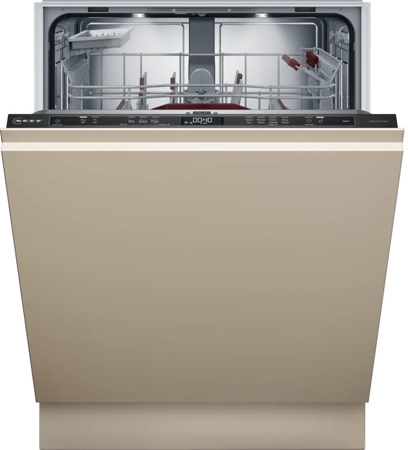 Mașina de spălat vase complet încorporabilă 60 cm VarioHinge - balamale culisante (pentru instalare cu plinte joase si panouri extrainalte ) S197EB801E, Neff